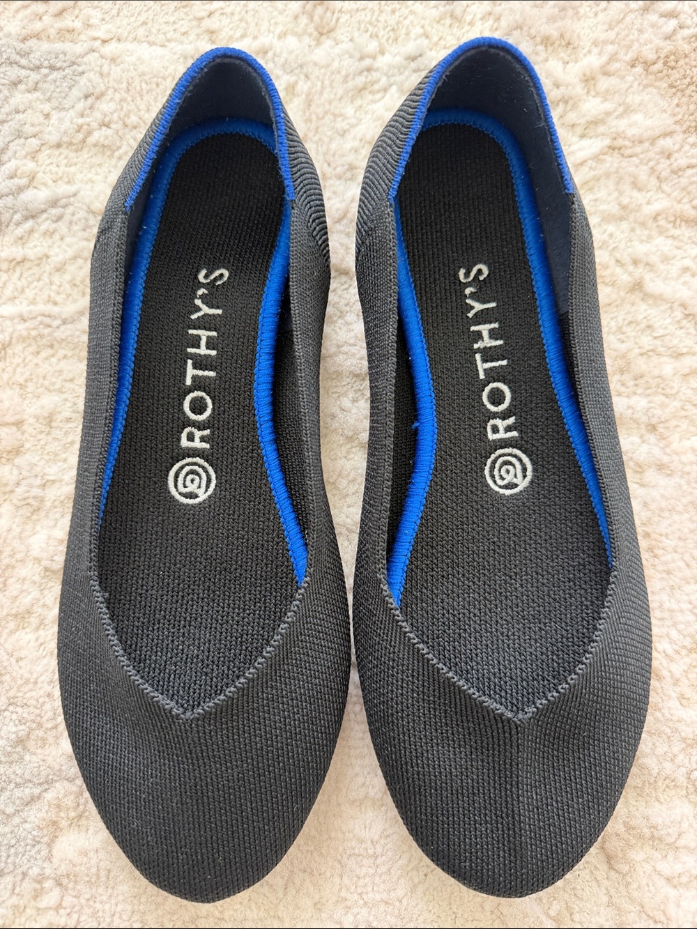 Rothy's Black Knit Flats with Blue Trim
